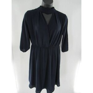 Women's Plus Size Navy Blue Dress Embroidered Cut Edge 3/4 Sleeve 1X